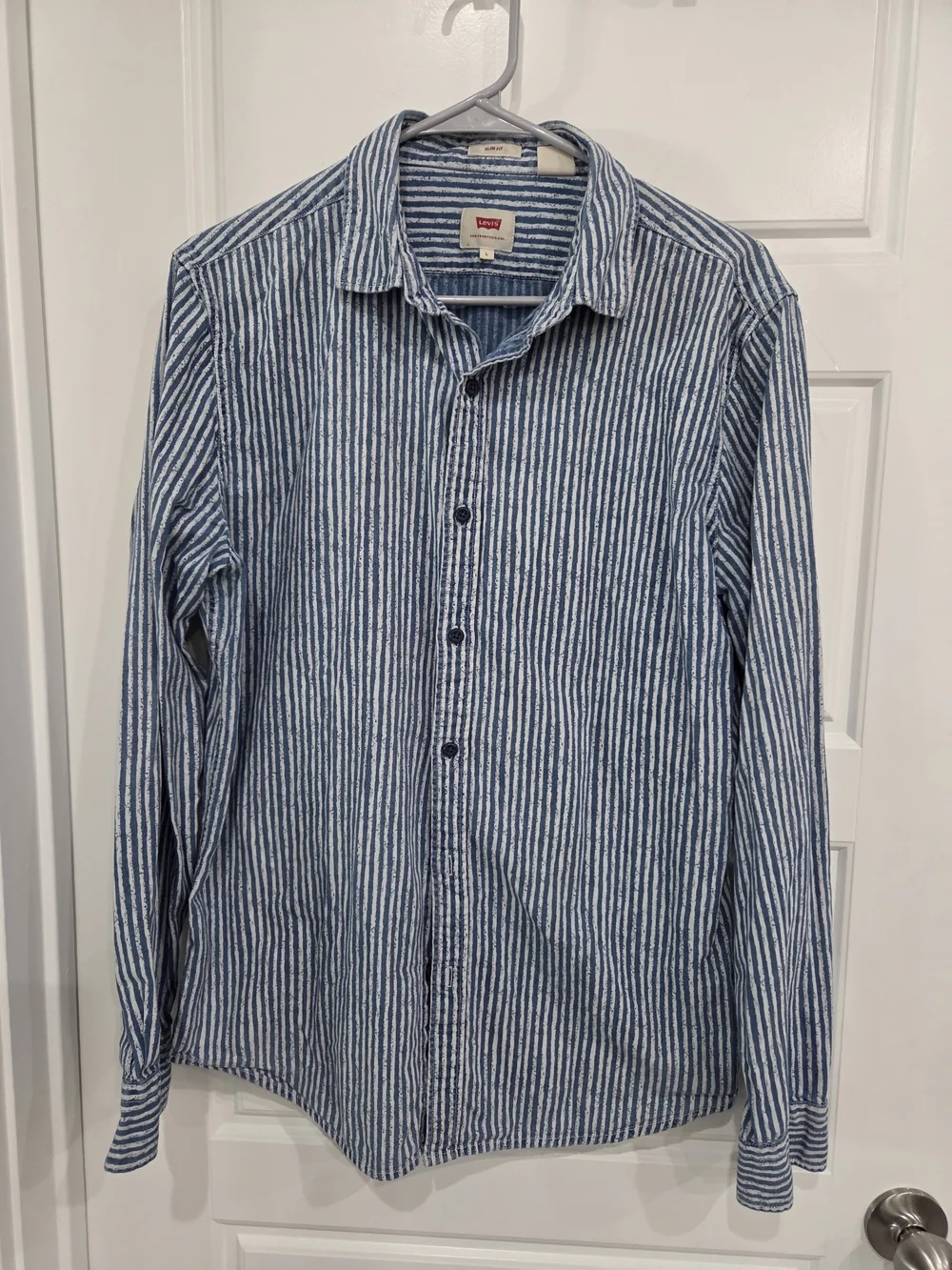 Levi's Blue Stripe  Denim Button-Up Shirt Size Large Slim Fit